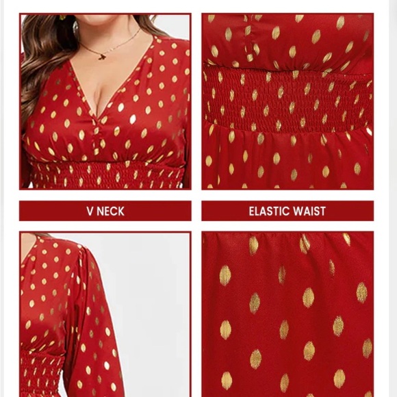 CurveSoul polka Dot V-Neck lantern sleeve midi Size 3X 22W 24W Plus-Size Dress - Picture 13 of 14